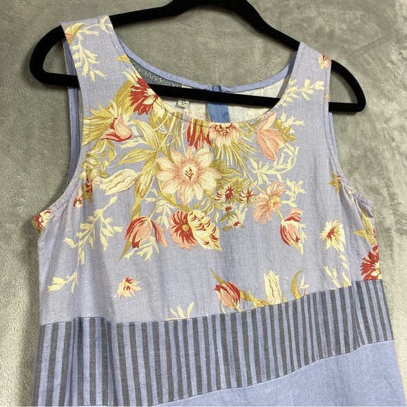 Vintage Carol Anderson 100% Linen Artsy Striped Floral Print Dress Set Sz Small - Picture 8 of 16